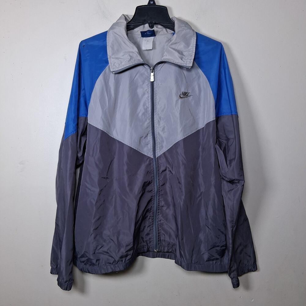 Vintage 90s Nike Windbreaker Jacket Men’s XL Blue Gray Colorblock Swoosh